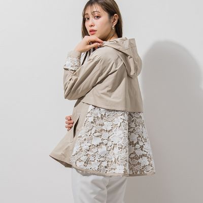 ＜QUEENS COURT L（Women/大きいサイズ）＞【大きいサイズ】レースドッキングマウンテンパーカ≪撥水加工≫