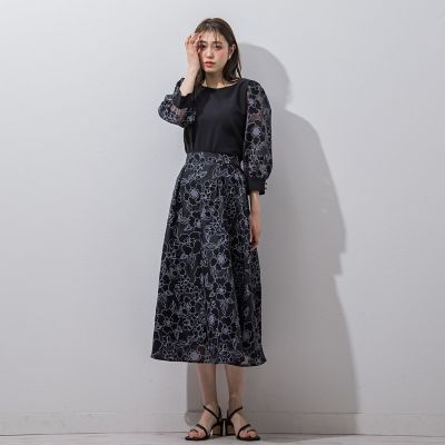 【大きいサイズ】袖シアーラインフラワープルオーバー≪手洗い可能／セットアップ対応≫