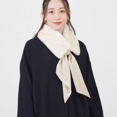 ＜AMACA (Women)＞スカーフコンビフェイクファーティペット