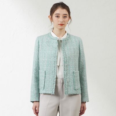 ＜AMACA (Women)＞【Ａｎｎｉｖｅｒｓａｒｙ　ｐｉｅｃｅ】【尾州素材】グリーンカラーツイードジャケット