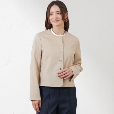 ＜AMACA (Women)＞ピケストレッチ　ノーカラージャケット