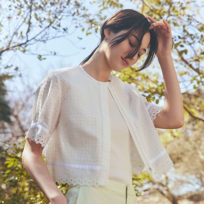 ＜AMACA (Women)＞【Ａｎｎｉｖｅｒｓａｒｙ　Ｐｉｅｃｅ】コットン幾何レースブルゾン