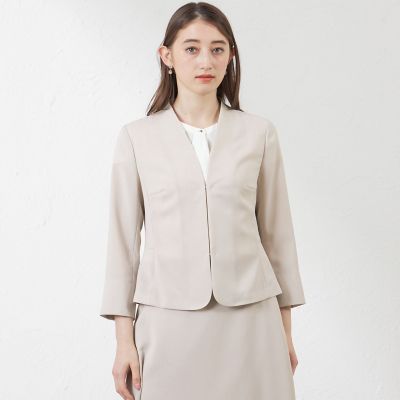 ＜AMACA (Women)＞リネンライクポリエステルノーカラージャケット