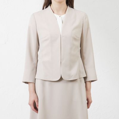 リネンライクポリエステルノーカラージャケット | AMACA (Women