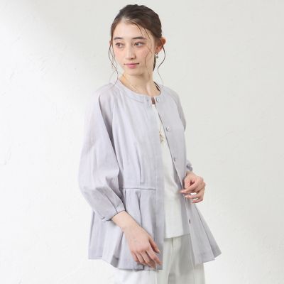 ＜AMACA (Women)＞ナチュラルドライオーガンジー　ノーカラー羽織シャツ