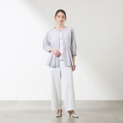 ナチュラルドライオーガンジー ノーカラー羽織シャツ | AMACA (Women