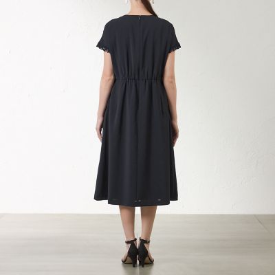 AMACA アマカ バンドカラーAラインフレアワンピース 黒 38 リネンライク フィットアンドフレアワンピース | AMACA (Women)/アマカ