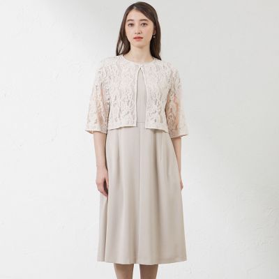 ＜AMACA (Women)＞リネンライクポリエステルワンピース　レースボレロセット