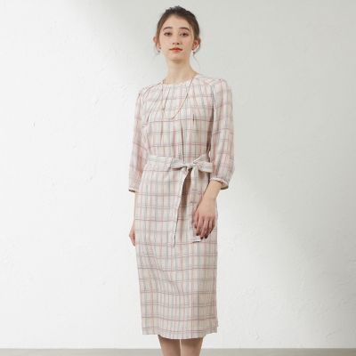 ＜AMACA (Women)＞ハンドドローイングチェックタックワンピース