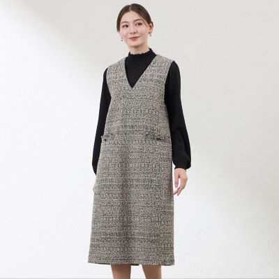 ＜AMACA (Women)＞【Ａｎｎｉｖｅｒｓａｒｙ　Ｐｉｅｃｅ】【尾州素材】ツイードジャンパードレス