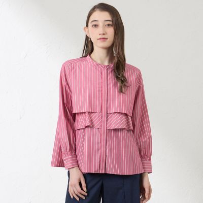 ＜AMACA (Women)＞バンブーストライプ　フレアブラウス
