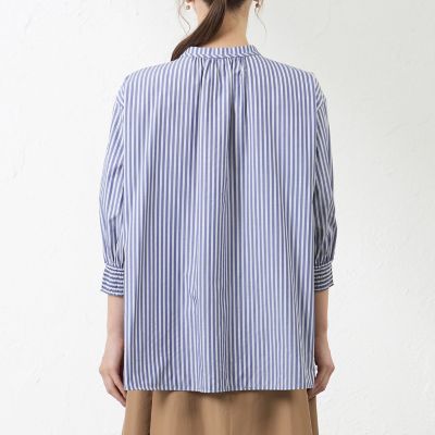 現行品です試着のみ美品ichiAntiquités ギャザーブラウス ストライプ ストライプノースリーブギャザーブラウス（トップス/シャツ・ブラウス