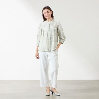 レオファインチェック スタンドカラーシャツ | AMACA (Women)/アマカ 