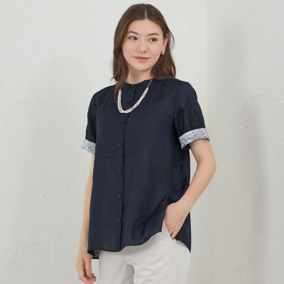 美品 レリタージュマルティニーク バンドカラーリネンシャツ バティストリネン×LIBERTY バンドカラーシャツ | AMACA (Women