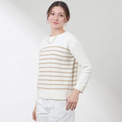 ＜AMACA (Women)＞コットンコードボーダーニット