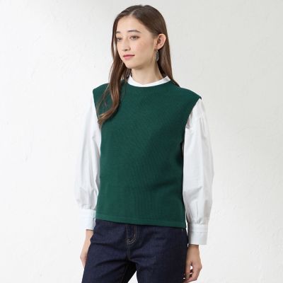 ＜AMACA (Women)＞バルキーストレッチ編み柄ベスト