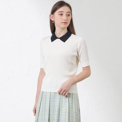 ＜AMACA (Women)＞ブライトレーヨンニットポロ