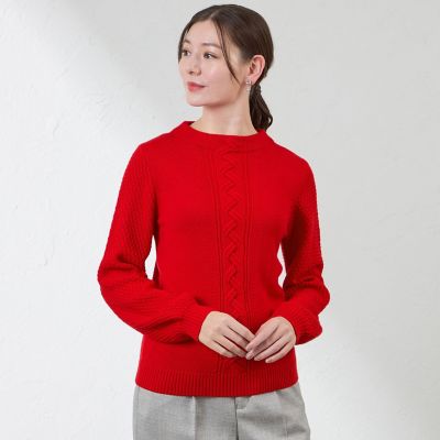 ＜AMACA (Women)＞ウォッシャブルウールケーブルニット