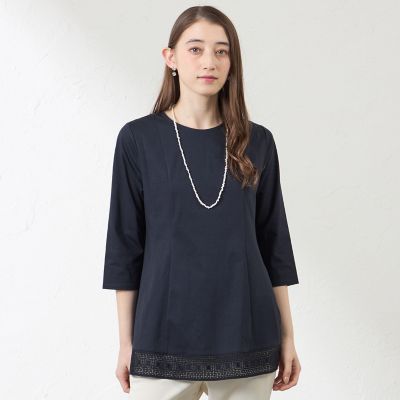 ＜AMACA (Women)＞プレーティング天竺　レースコンビカットソー