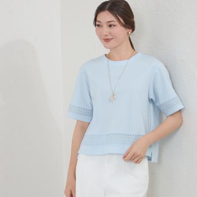 コンパクトコットン　レース切替カットソー