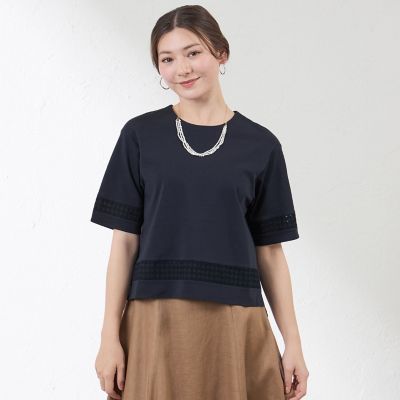 コンパクトコットン　レース切替カットソー