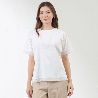 プレーティング天竺 レース切替Tシャツ | AMACA (Women)/アマカ