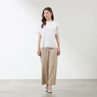 プレーティング天竺 レース切替Tシャツ | AMACA (Women)/アマカ