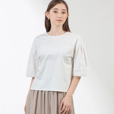 ＜AMACA (Women)＞【Ａｎｎｉｖｅｒｓａｒｙ　Ｐｉｅｃｅ】シルケットスムース×レース　プルオーバー