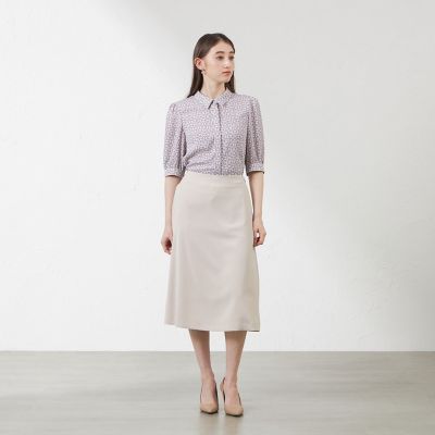 【美品】ANAYI 2024 リネンライクキカプリントフレアスカート　ベージュ ANAYI 】新品 リネンライクキカプリントフレアスカート 【公式通販】