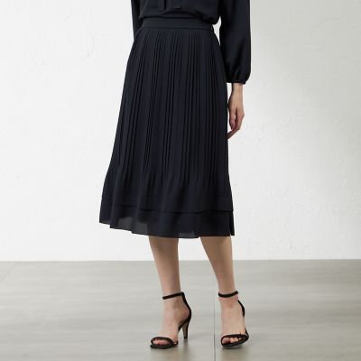 ＜AMACA (Women)＞ソフトストレッチジョーゼットランダムプリーツスカート