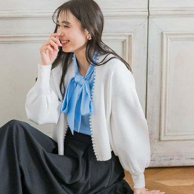 ＜QUEENS COURT L（Women/大きいサイズ）＞【大きいサイズ】パール付きボレロ《手洗い可能》