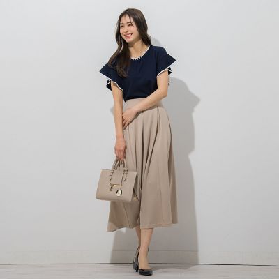 【大きいサイズ】【ＷＥＢ別注】ラッフルスリーブ配色プルオーバー≪手洗い可能／接触冷感≫