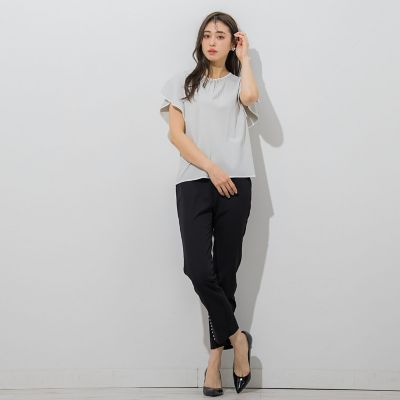 【大きいサイズ】【ＷＥＢ別注】ラッフルスリーブ配色プルオーバー≪手洗い可能／接触冷感≫
