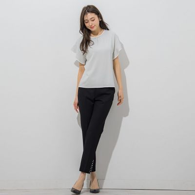 【大きいサイズ】【ＷＥＢ別注】ラッフルスリーブ配色プルオーバー≪手洗い可能／接触冷感≫