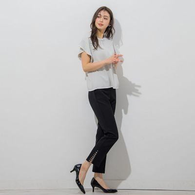 【大きいサイズ】【ＷＥＢ別注】ラッフルスリーブ配色プルオーバー≪手洗い可能／接触冷感≫