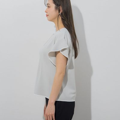【大きいサイズ】【ＷＥＢ別注】ラッフルスリーブ配色プルオーバー≪手洗い可能／接触冷感≫