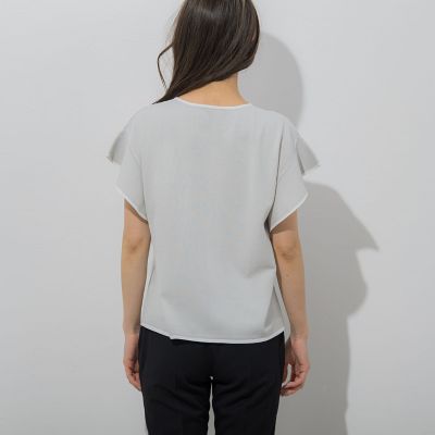 【大きいサイズ】【ＷＥＢ別注】ラッフルスリーブ配色プルオーバー≪手洗い可能／接触冷感≫