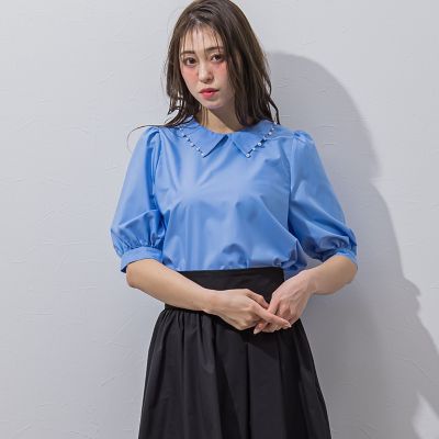 ＜QUEENS COURT L（Women/大きいサイズ）＞【大きいサイズ】衿プチパールブラウス≪洗濯機で洗える≫