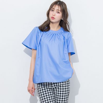 ＜QUEENS COURT L（Women/大きいサイズ）＞【大きいサイズ】ピンタック半袖ブラウス≪洗濯機で洗える≫