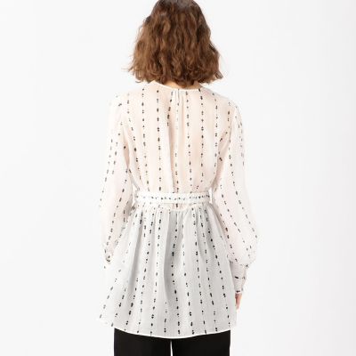 ラミーストライプドットプリント　カシュクールロングブラウス