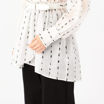 ラミーストライプドットプリント　カシュクールロングブラウス