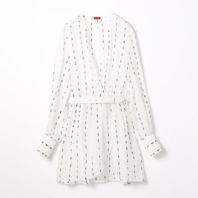 ラミーストライプドットプリント　カシュクールロングブラウス