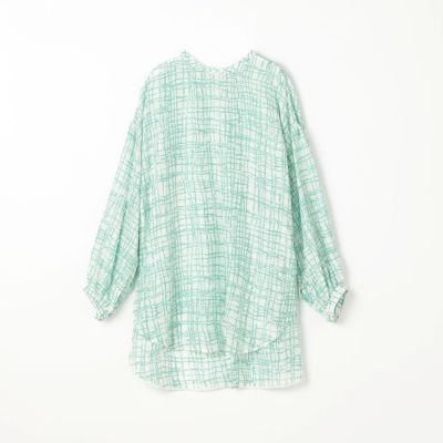 ウェイビーチェック　ギャザースリーブチュニックブラウス