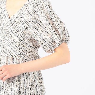 メランジストライププリント　カシュクールブラウス