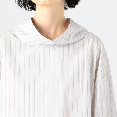 ベーシックコットンストライプ　ハイネックブラウス