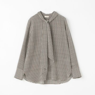 クレープデシンプリント　ボウタイブラウス
