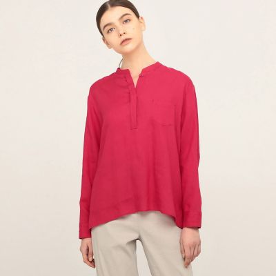 リネンラミーシルク　ノーカラーシャツ