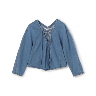 ＜maison TOMORROWLAND＞フレッシュブルーデニム　レースアップブラウス