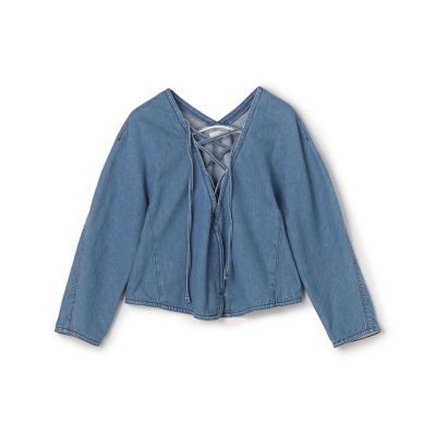 トップスmame Denim Jersey レース デニム ブラウス シャツ - etudeorg.ru