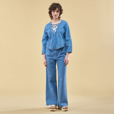 フレッシュブルーデニム レースアップブラウス | maison